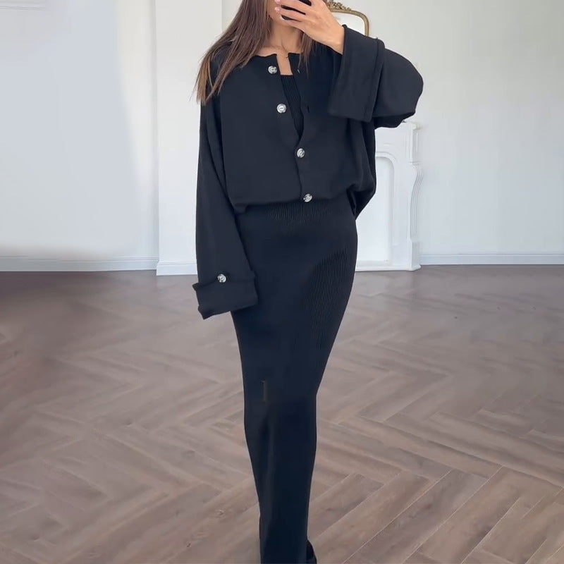 Women's knit set with elegant blazer and sleeveless maxivers dress Lune London