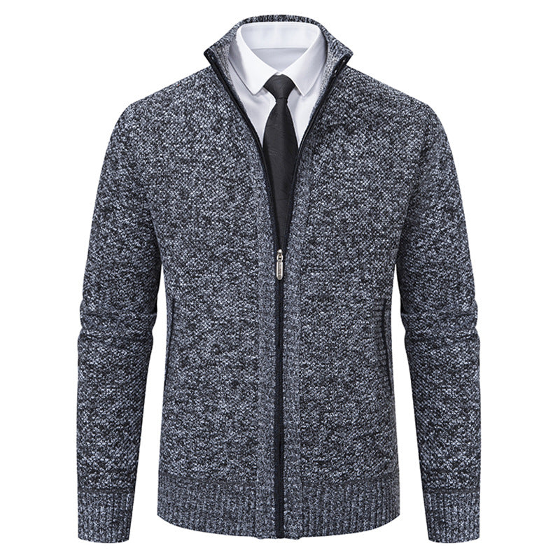 Elegant knitted jacket for men with high collar and practical zipper Lune London
