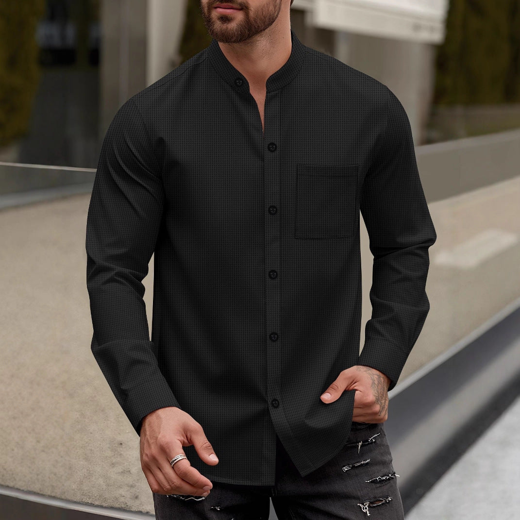 Long sleeve shirt for men with trendy stand-up collar and practical chest pocket Lune London