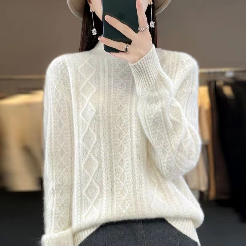 High-quality knitted pullover for women with a turtleneck and cable design Lune London