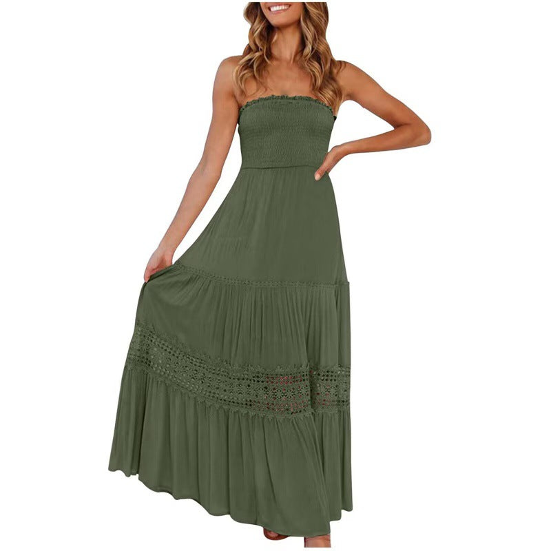 Maxi strapless dress for women with an elegant lace trim Lune London