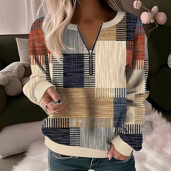 Sweatshirt pour femme avec design graphique géométrique et col montant zippé Chic & Stil