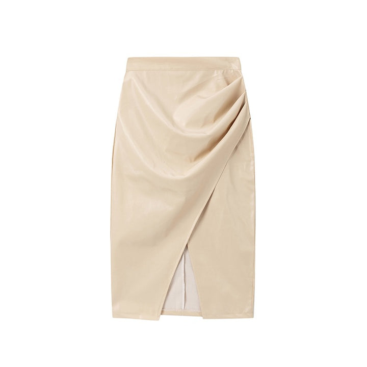 Lune London Draped Midi Skirt in Synthetic Leather for Women