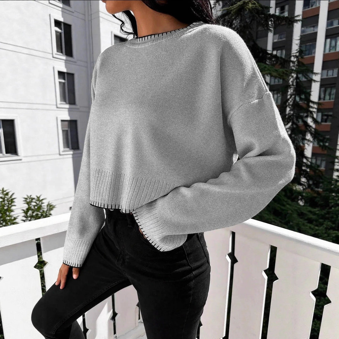 Cropped knit sweater for women with a fine ribbed texture and a relaxed fit Lune London