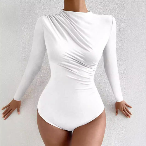 Ladies long sleeve bodysuit with elegant draping Lune London