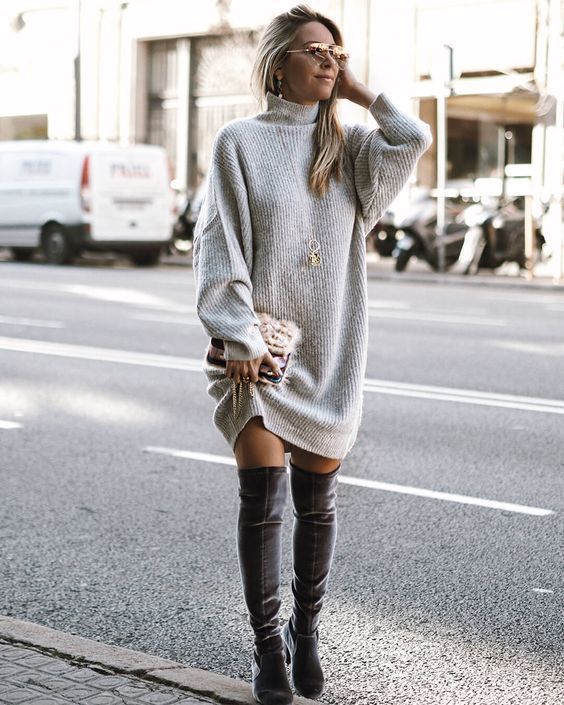 Knit dress with high collar and oversized fit for women Lune London