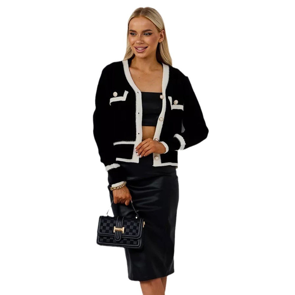 Cardigan féminin à la mode avec élégants boutons en perles et poches Chic & Stil