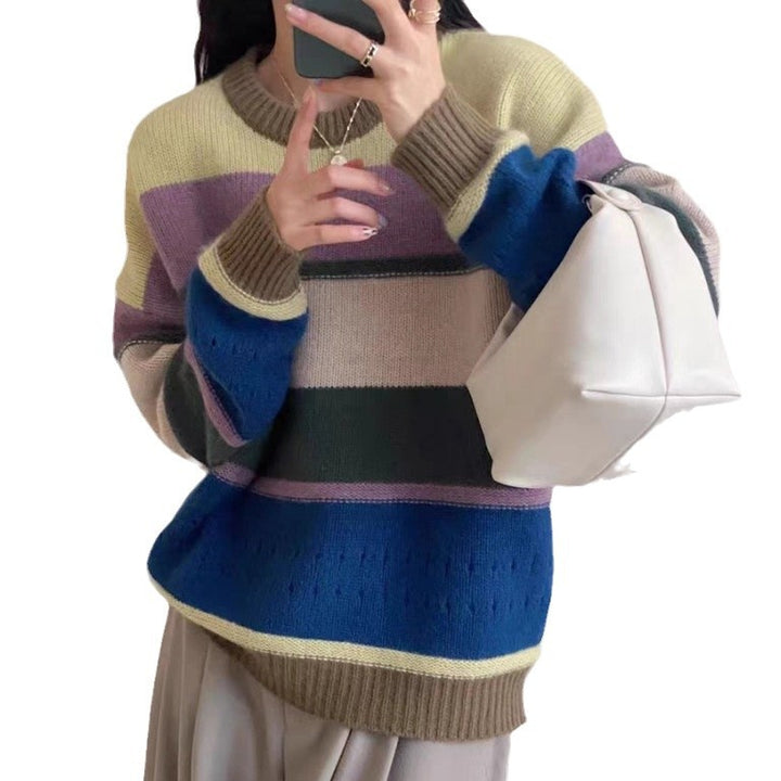 Women's thick knit sweater with casual stripes Lune London