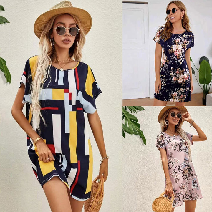 Ladies Short Sleeve Floral Print Tunic Dress Lune London