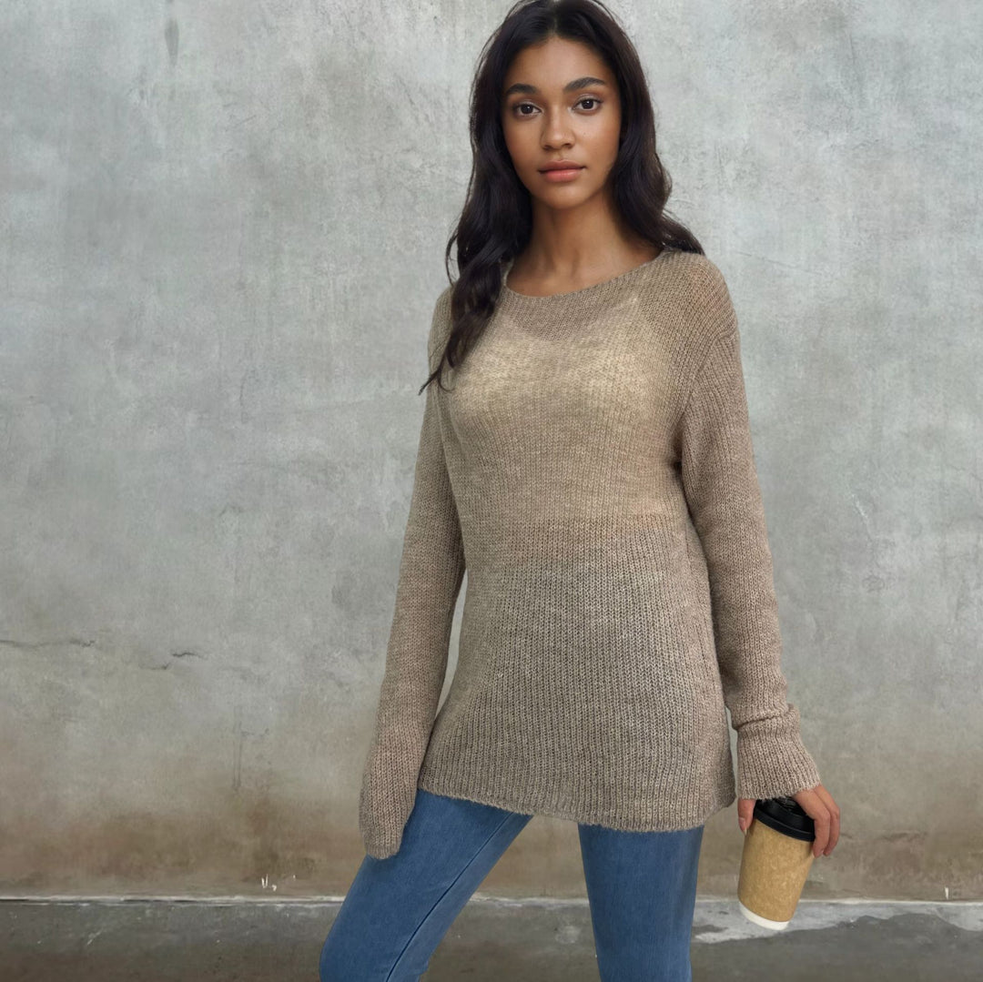Ladies airy knitted sweater with transparent design Lune London