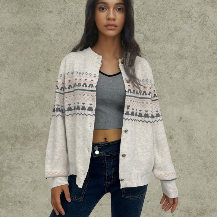 Women cardigan with festive pattern and button closure Lune London