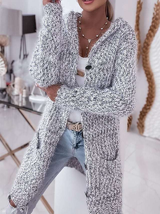 Chunky knit jacket for women with hood and practical pockets Lune London