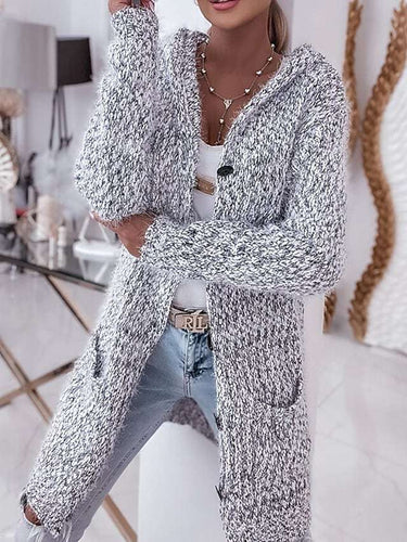 Chunky knit jacket for women with hood and practical pockets Lune London