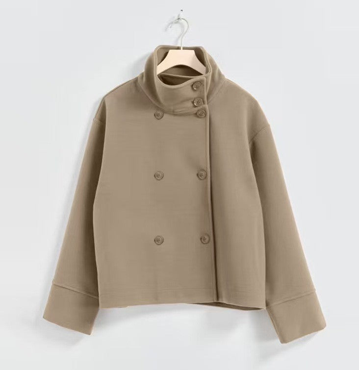 Cropped jacket for women with high collar and double breasted Lune London