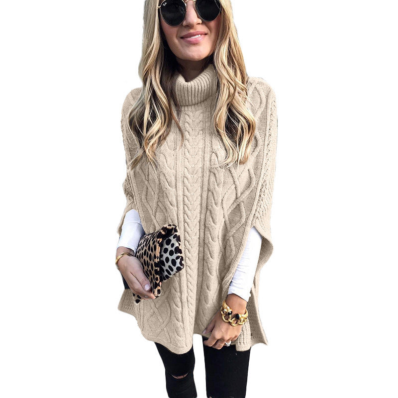 Knitted poncho for women with high collar Lune London