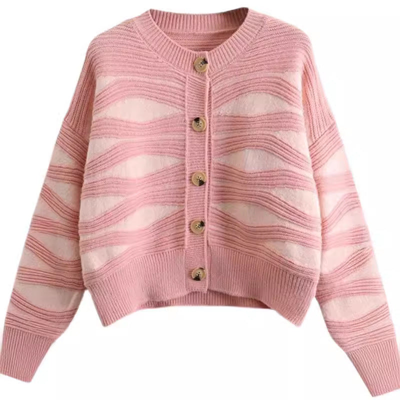 Trendy striped look women's knit jacket Lune London
