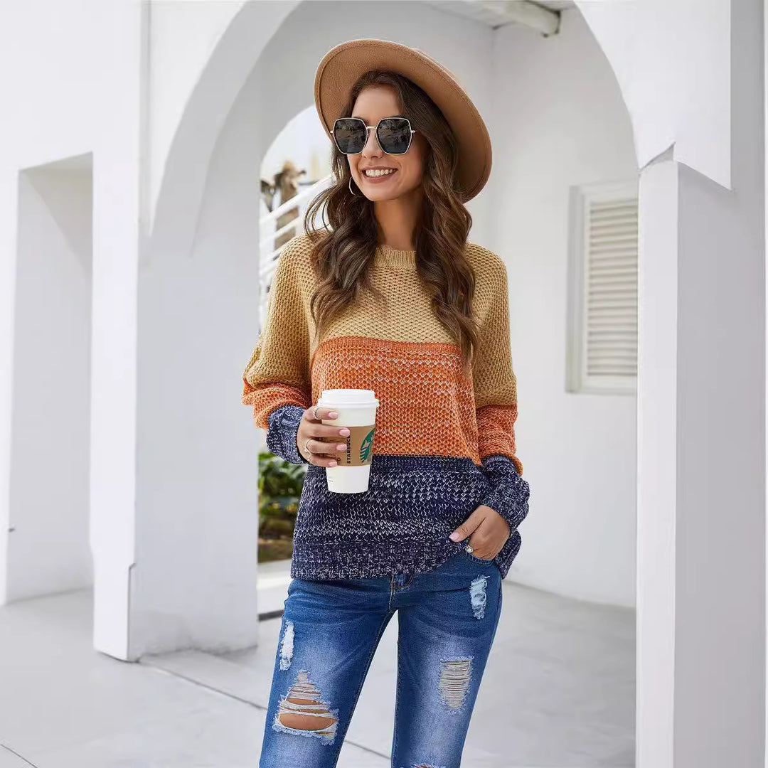 Pull en tricot chunky pour femmes avec un design à blocs tendance et une coupe décontractée Chic & Stil