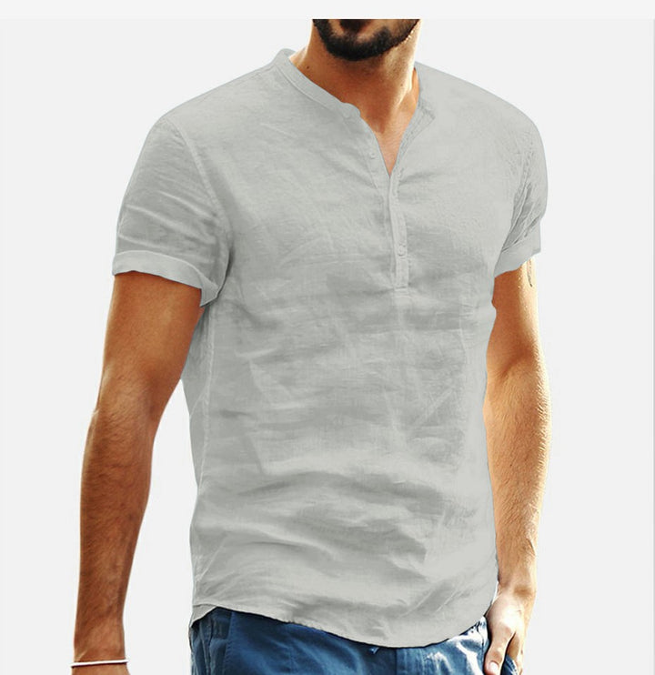 Casual short-sleeve shirt for men with stand-up collar and button placket Lune London