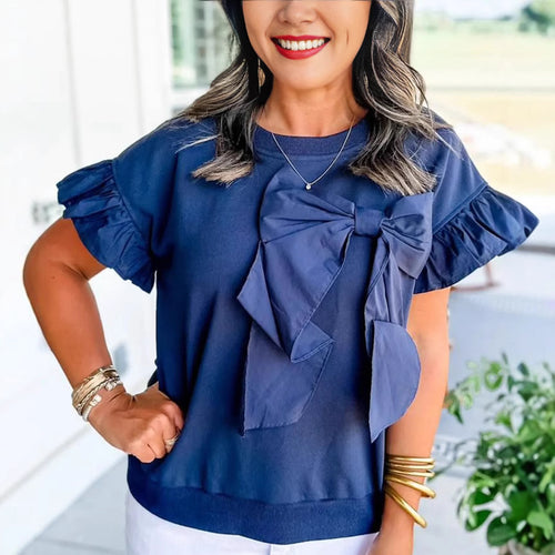 Women Ruffles Knots Detail Sweater Top Chic and Style