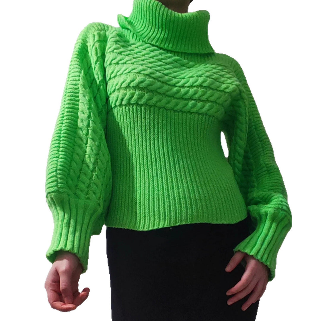 Casual knitted sweater for women with high neck and original braid pattern Lune London