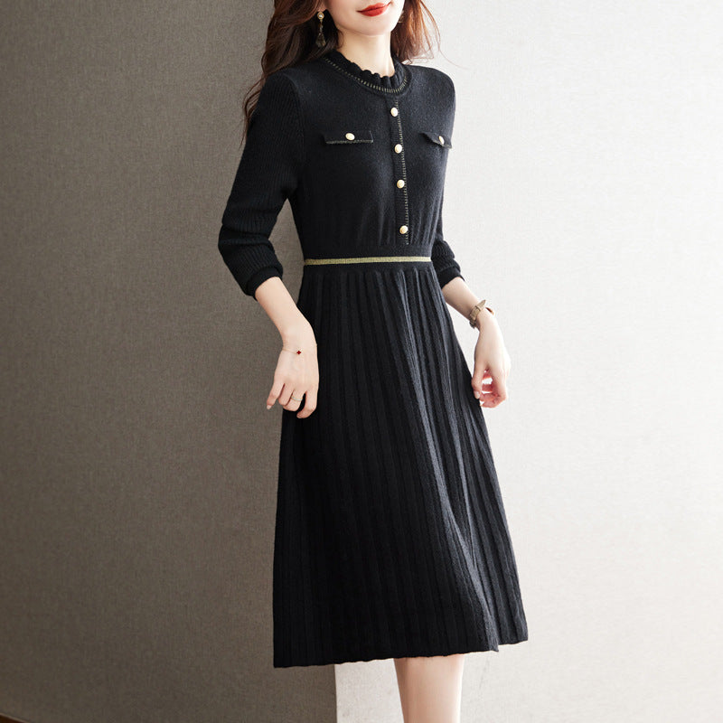 Women's Knit Dress with Elegant Back View and High-Neck Collar Lune London