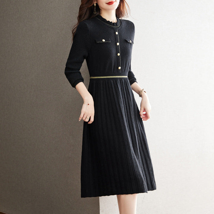 Women's Knit Dress with Elegant Back View and High-Neck Collar Lune London