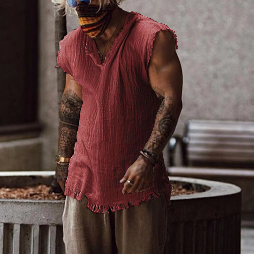 Casual shirt for men with V-neck and frayed hem Lune London