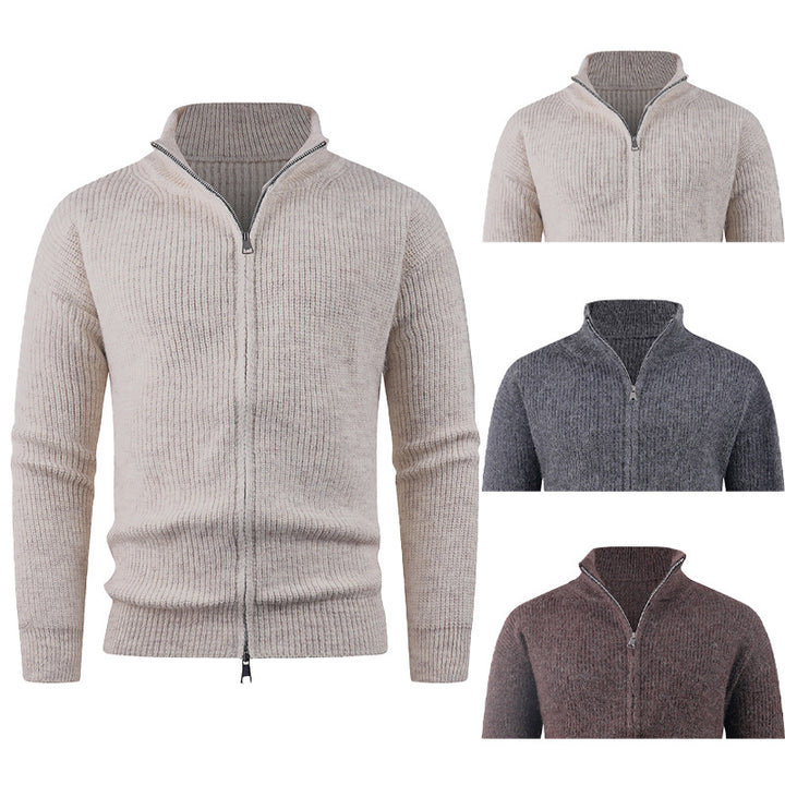 Knitted pullover for men with modern zipper and textured fabric Lune London