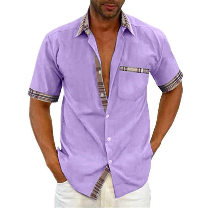 Men's Casual Short Sleeve Button-Up Shirt with Checked Accent Lune London
