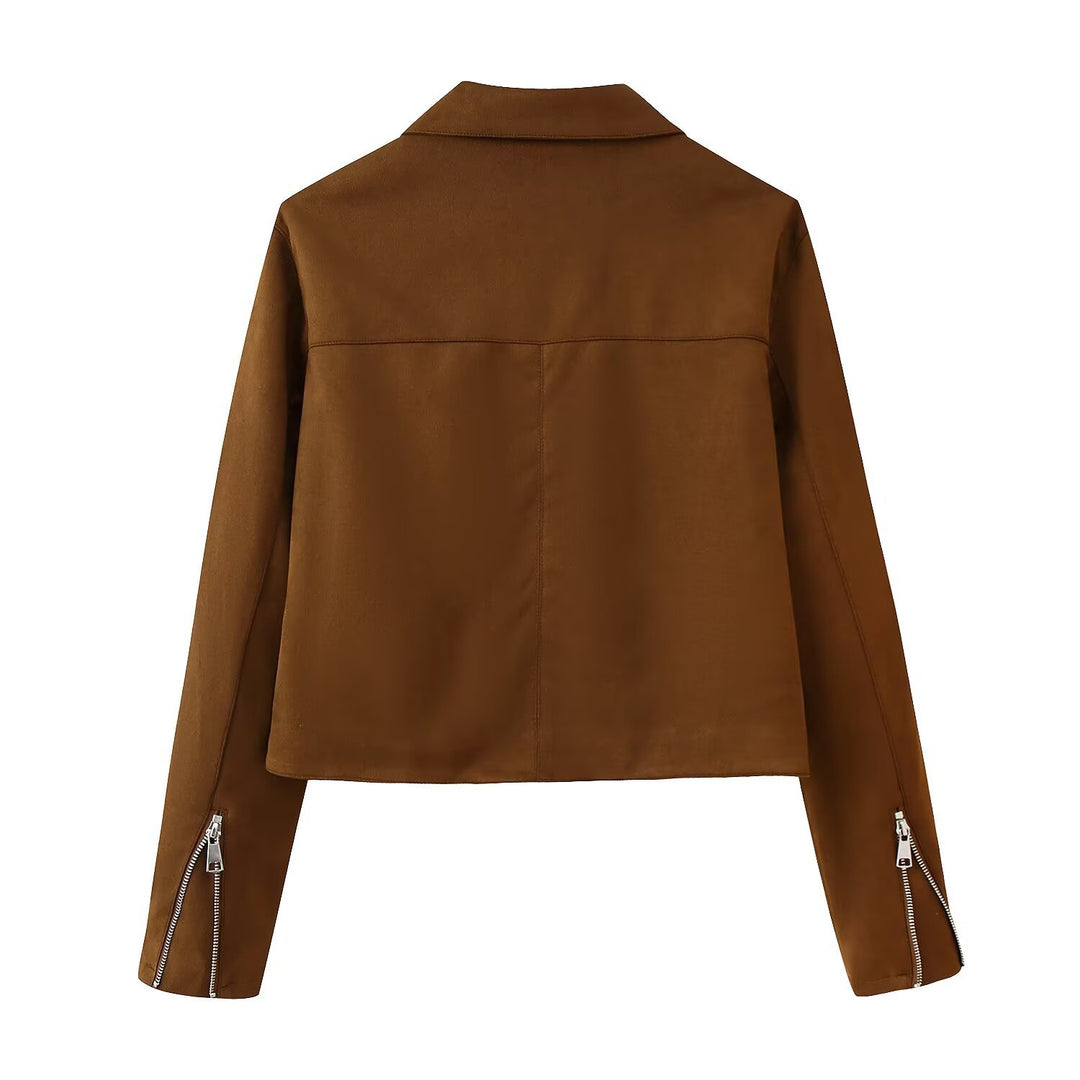 Ladies trendy biker jacket with two practical zip pockets and a stylish collar Lune London