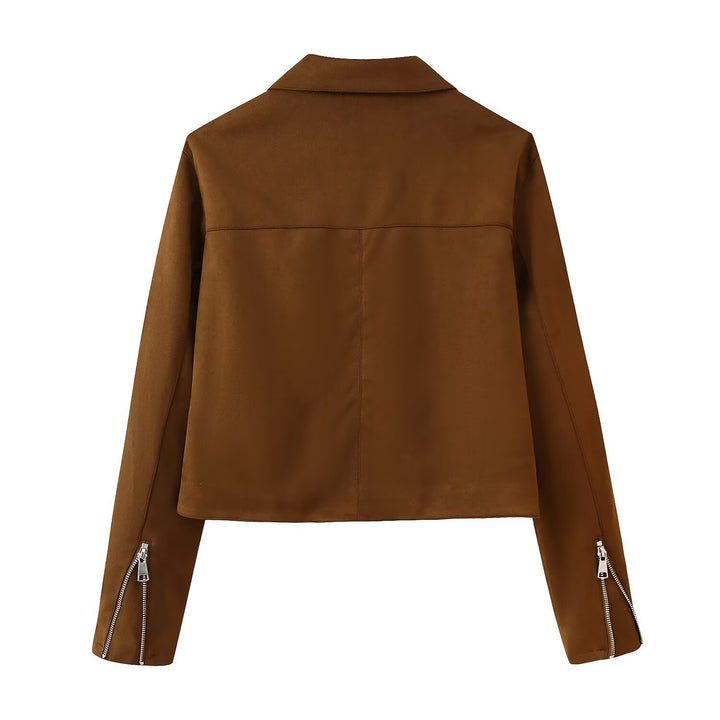 Ladies trendy biker jacket with two practical zip pockets and a stylish collar Lune London