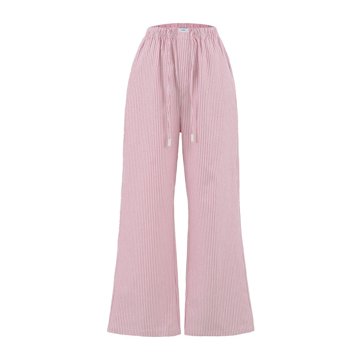 Loose jersey pants for women with a casual striped look featuring an elastic waistband and drawstring Lune London