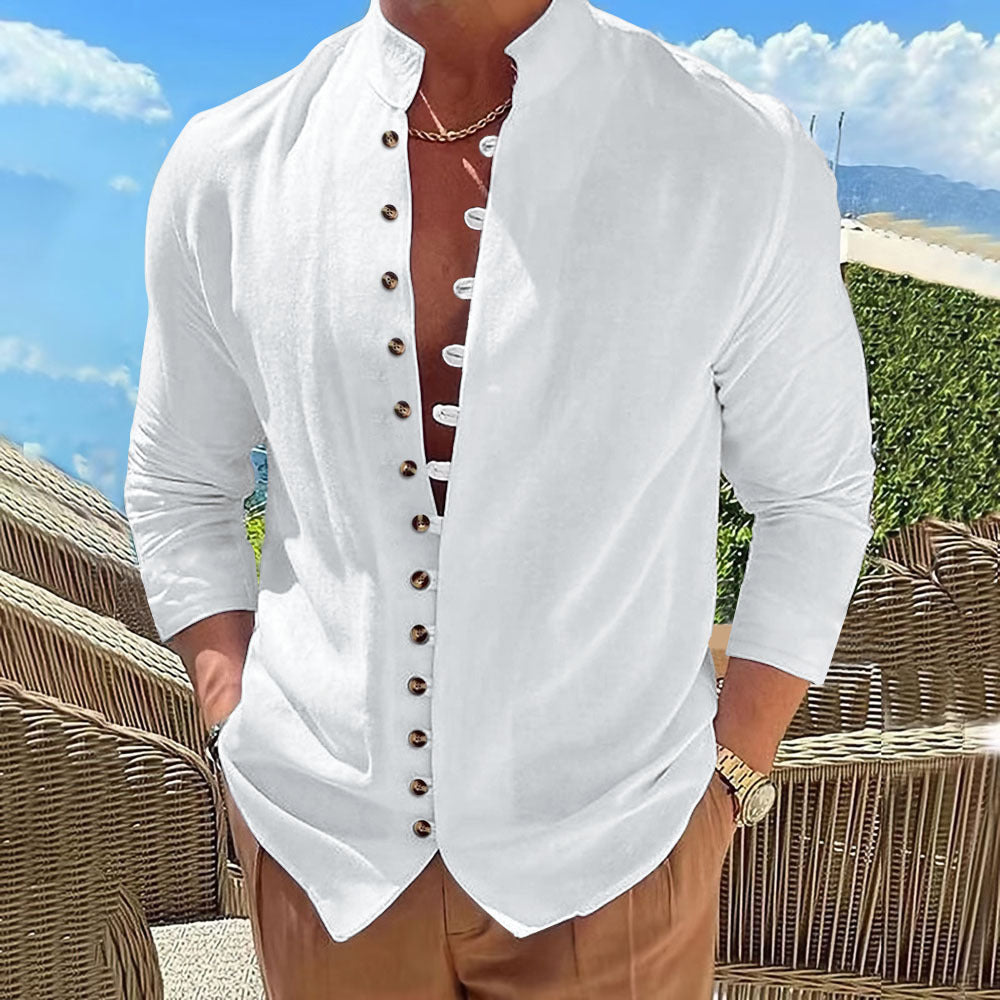 Shirt for men with Chinese collar and decorative buttonhole Lune London