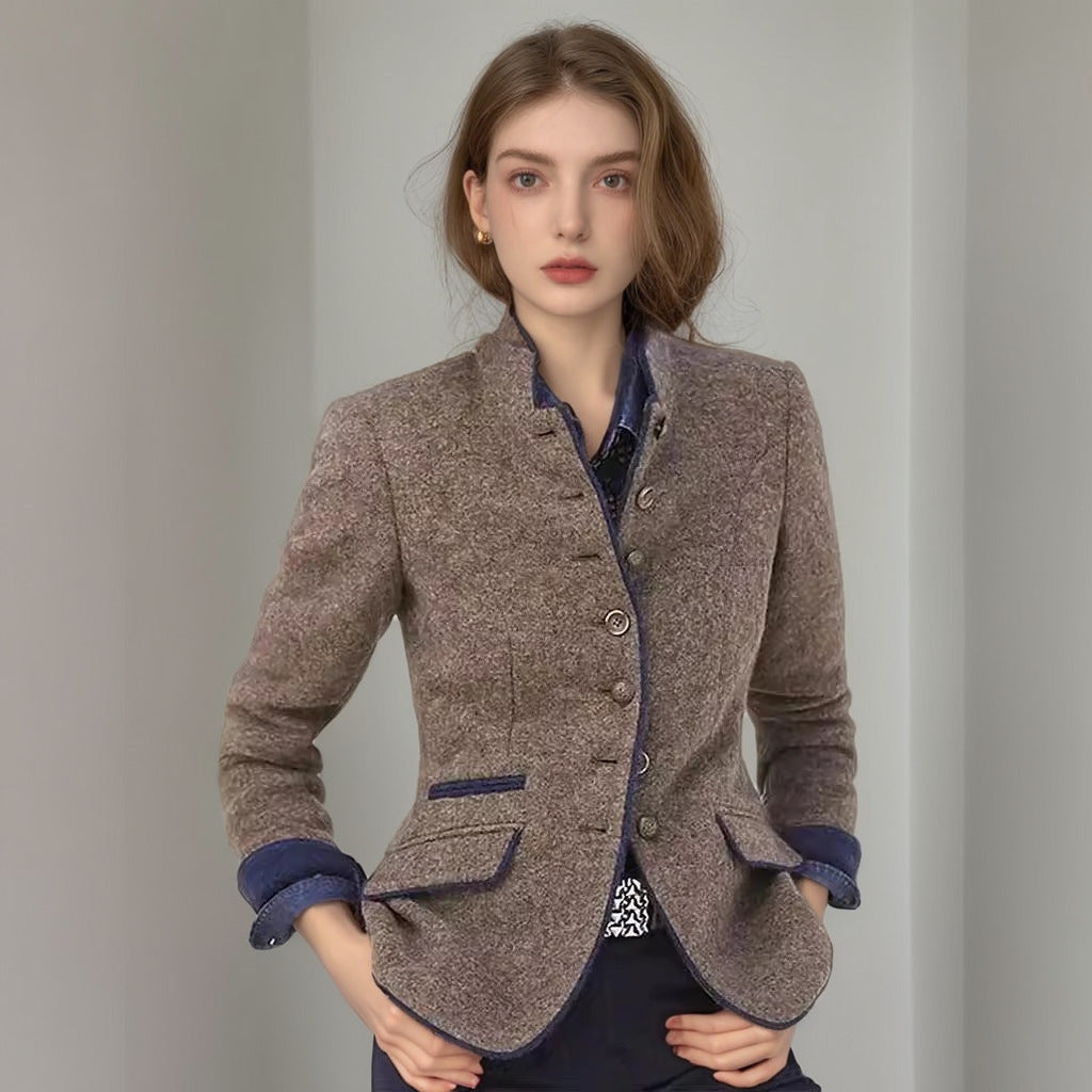 Ladies elegant blazer with decorative buttons and textured fabric Lune London
