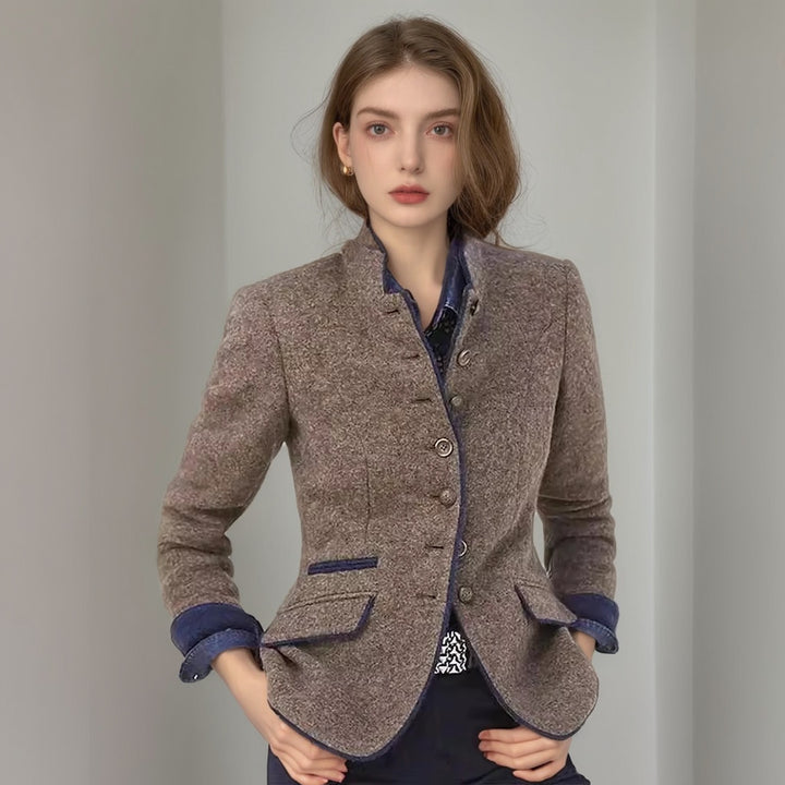 Ladies elegant blazer with decorative buttons and textured fabric Lune London