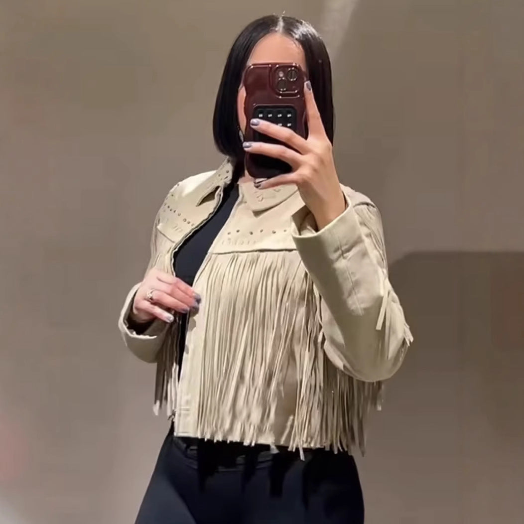Trendy fringe jacket for women with decorative studs Lune London