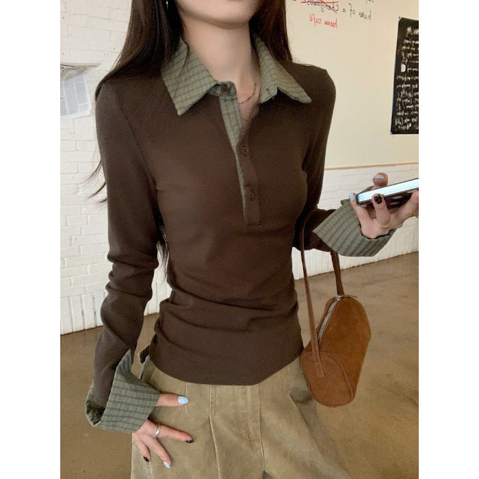 Women's Long Sleeve Polo Shirt with Unique Collar and Stylish Stripes Chic & Stil