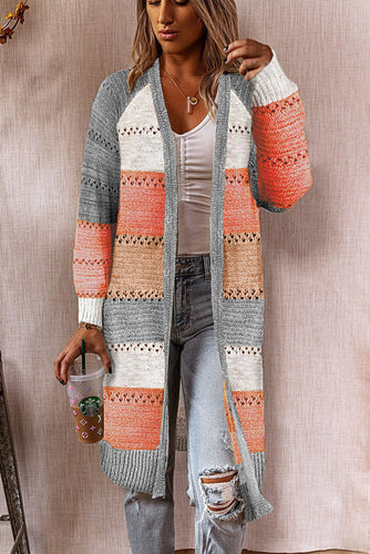 Women's knit jacket with a trendy color block design and airy crochet details Lune London