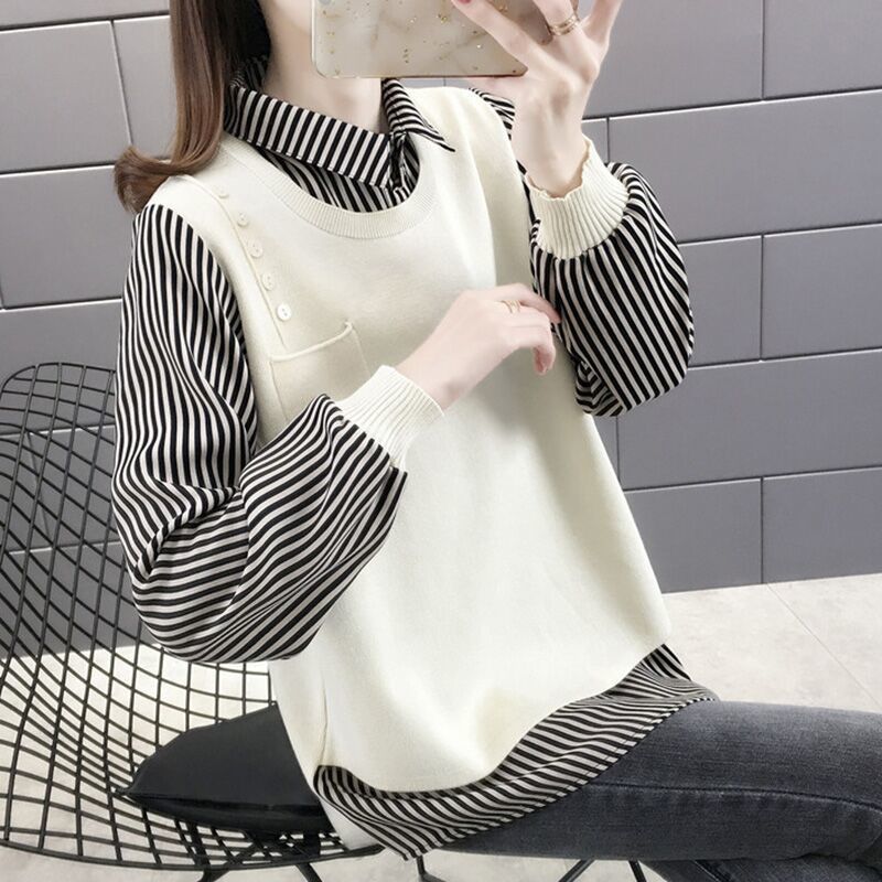 Pull superposé pour femmes avec insert de blouse à rayures Chic & Stil
