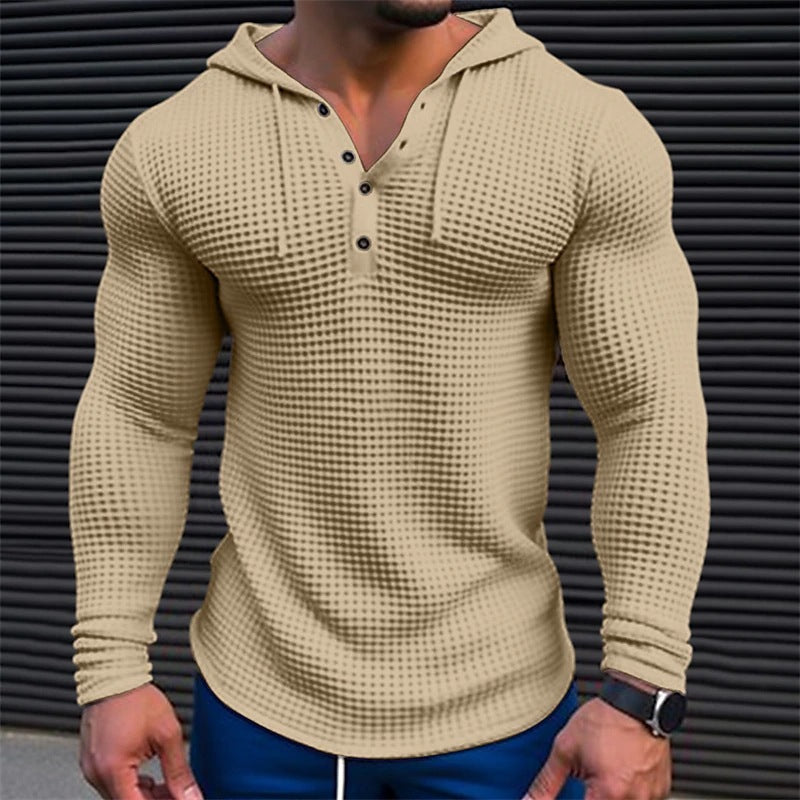 Men's casual hoodie in waffle structure with button placket Lune London