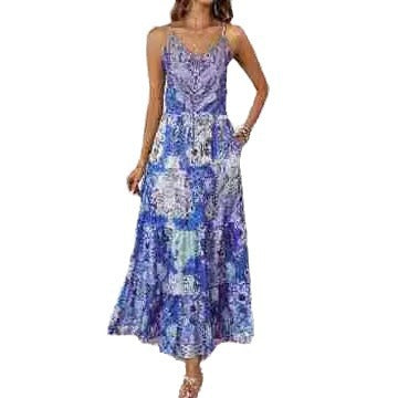 Maxi dress for women with floral pattern and side pockets Chic & Stil
