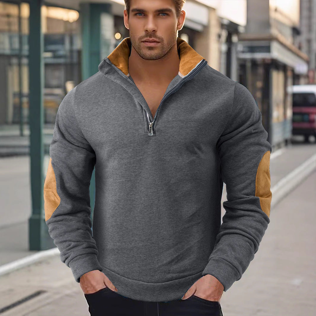 Men's sweatshirt with modern high collar and leather patches Lune London
