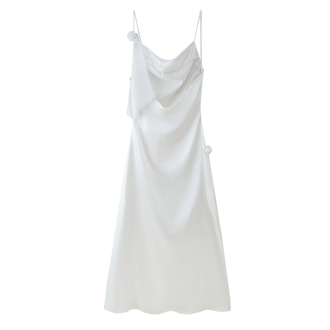 Satin dress for women with an elegant ruffle design and adjustable straps Lune London