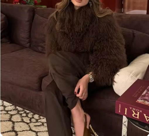 Long faux fur coat for women with wide sleeves Lune London