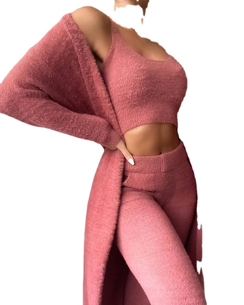 Lune London | Women's Cozy Lounge Set Made Of Fine Fleece with Open Cardigan and Crop Top