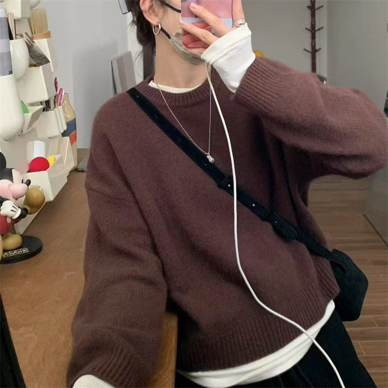 Pull surdimensionné et confortable pour femmes avec encolure ronde et texture de tricot familière Chic & Stil