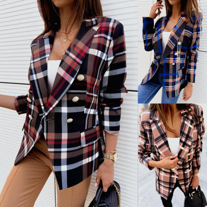 Plaid women's clothing with double row of buttons and elegant cut Lune London