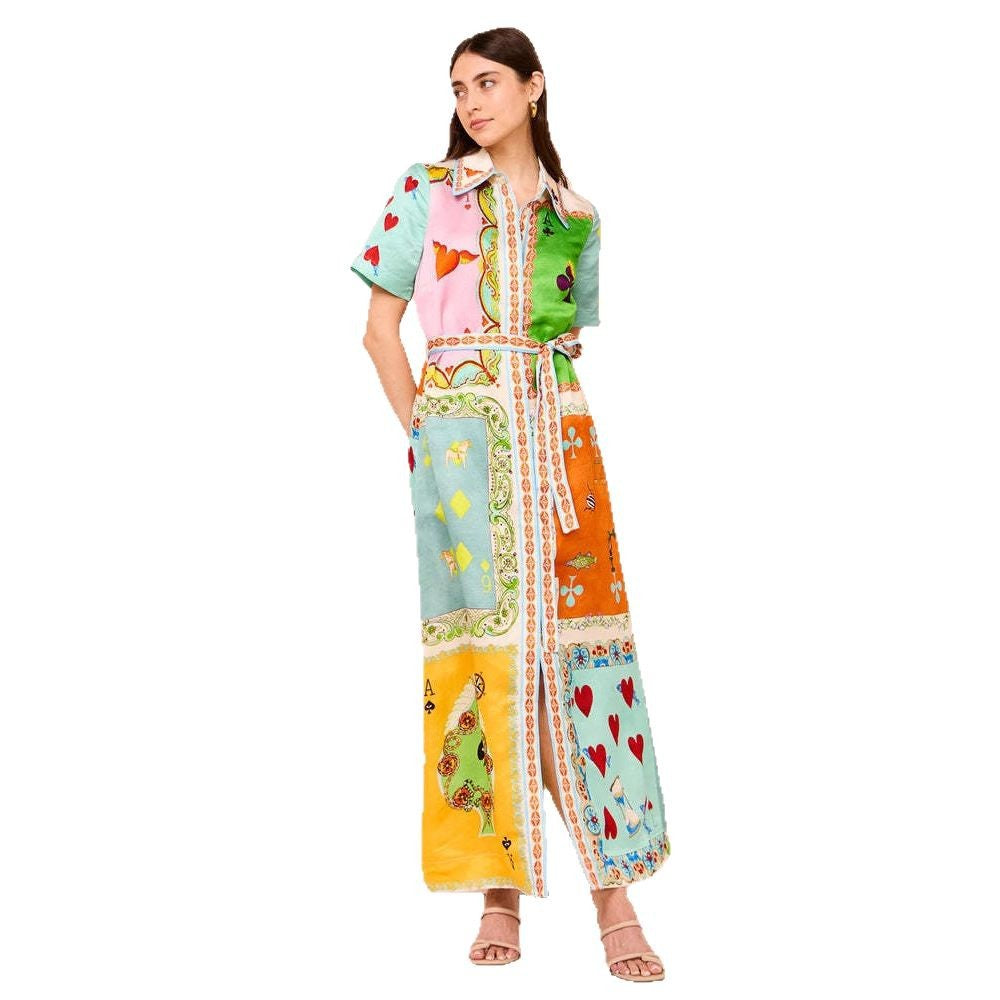 Maxi dress women in patchwork with colorful patterns and a belt at the waist Chic & Stil