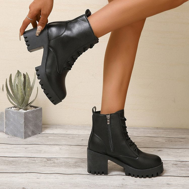 Ankle boots for ladies with a sturdy block heel and laces Lune London
