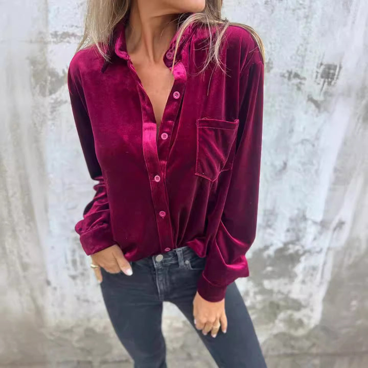 Women Elegant and Luxurious Velvet Blouse with Pockets Lune London